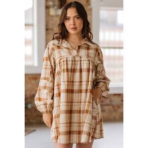 NEW UMGEE babydoll mini dress in brown